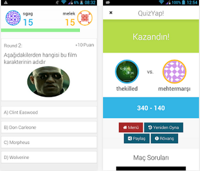 Android Online Bilgi Yarışması Uygulaması QuizYap